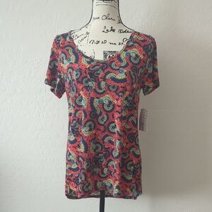 LuLaRoe S Classic Tee Orange Multicolor Swirl Short Sleeve Top